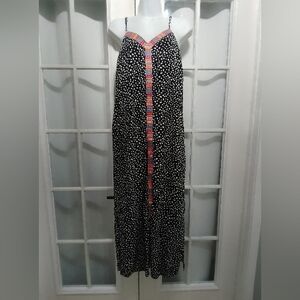 Savanna Jane Black & White Polka Dot Maxi Dress W Tribal Trim